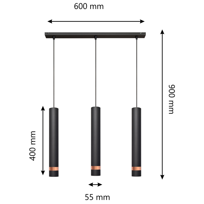 LED Luster na lanku TUBA 3xGU10/4,8W/230V čierna/medená