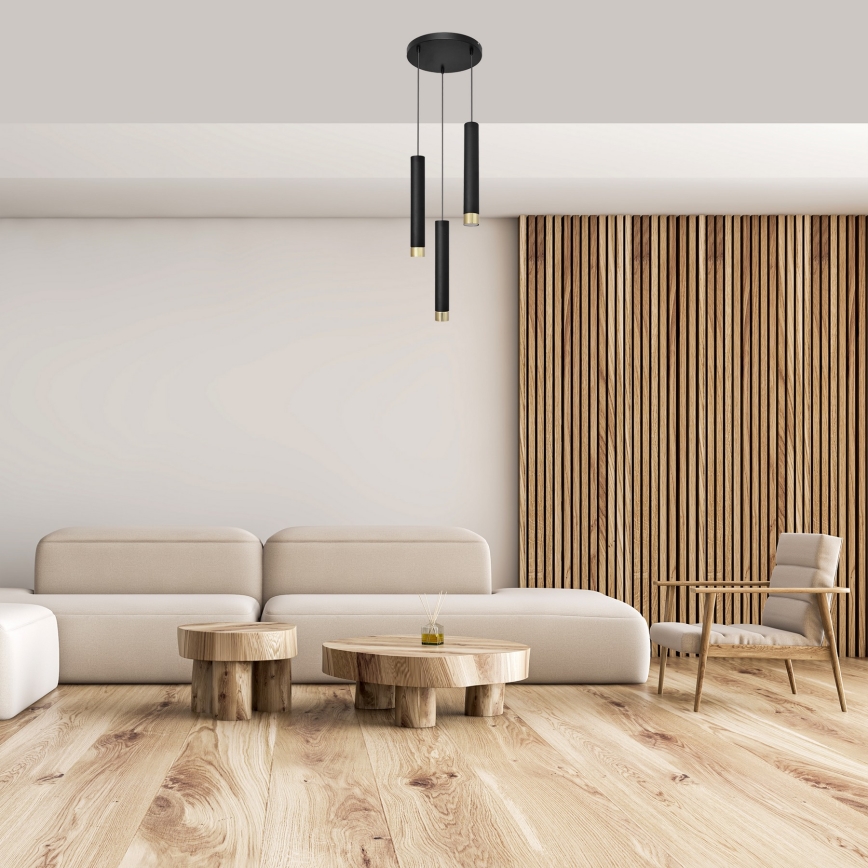 LED Luster na lanku TUBA 3xGU10/6,5W/230V čierna/zlatá