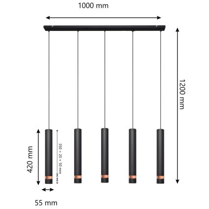 LED Luster na lanku TUBA 5xGU10/6,5W/230V čierna/medená