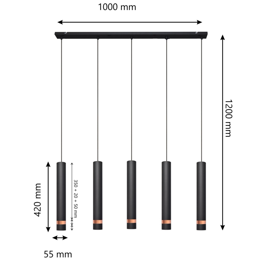 LED Luster na lanku TUBA 5xGU10/6,5W/230V čierna/medená