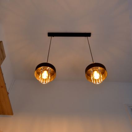 LED Luster na lanku VOLTA 2xE27/15W/230V čierna/zlatá