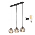 LED luster na lanku ZULIA 3xE27/15W/230V čierna/dymovo čierna