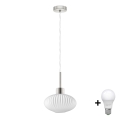 LED Lustre na lankách HARMA 1xE27/60W/230V pr. 25 cm matný chróm/biela