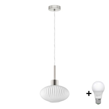 LED Lustre na lankách HARMA 1xE27/60W/230V pr. 25 cm matný chróm/biela