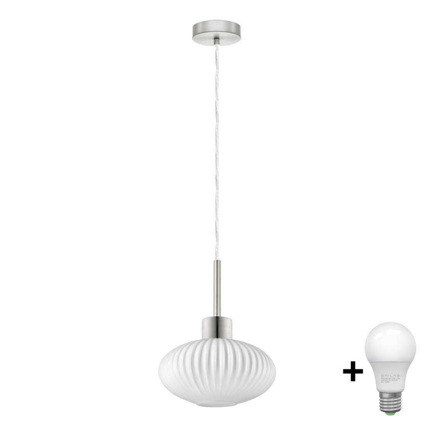 LED Lustre na lankách HARMA 1xE27/60W/230V pr. 25 cm matný chróm/biela