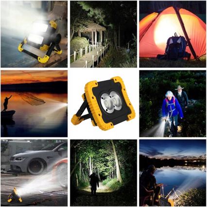 LED Nabíjací reflektor s funkciou powerbanky LED/20W/5V 4400 mAh IP44 čierna/žltá