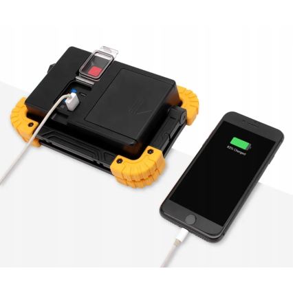 LED Nabíjací reflektor s funkciou powerbanky LED/20W/5V 4400 mAh IP44 čierna/žltá