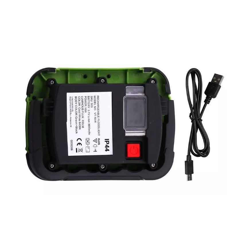 LED Nabíjací reflektor SAMSUNG CHIP LED/10W/3,7V IP44 4000K zelená