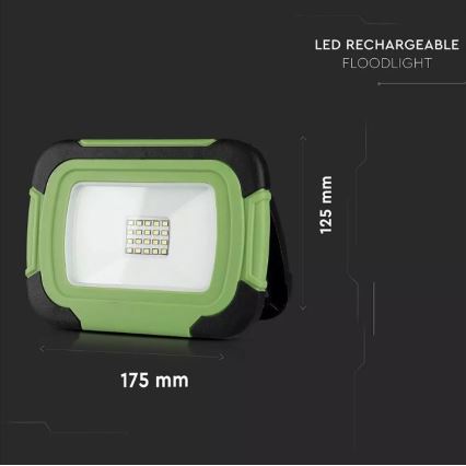 LED Nabíjací reflektor SAMSUNG CHIP LED/10W/3,7V IP44 4000K zelená