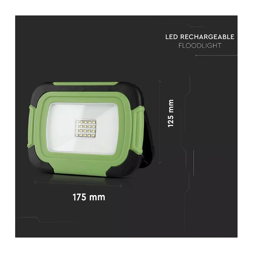 LED Nabíjací reflektor SAMSUNG CHIP LED/10W/3,7V IP44 4000K zelená