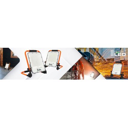 LED nabíjací reflektor so statívom LED/100W/3,2V 5000K 5000 mAh IP65 oranžový