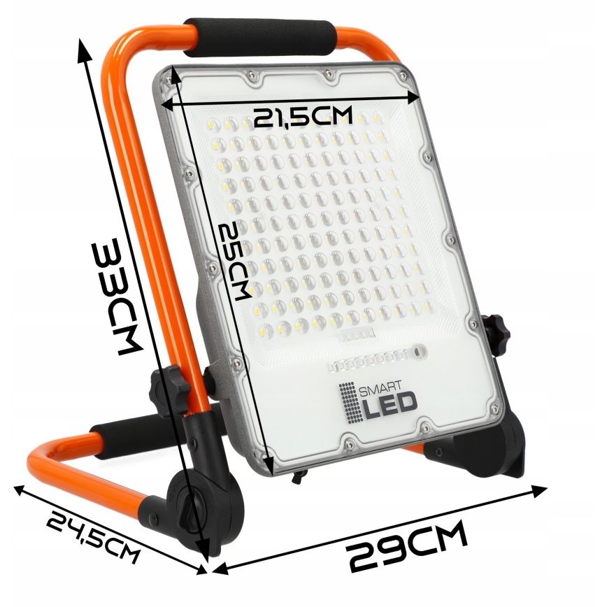 LED nabíjací reflektor so statívom LED/100W/3,2V 5000K 5000 mAh IP65 oranžový