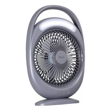 LED Nabíjací stolný ventilátor s LED osvetlením LED/2,8W/5V USB 2400 mAh sivý