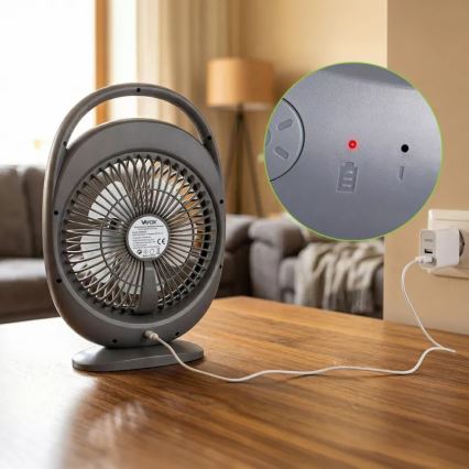 LED Nabíjací stolný ventilátor s LED osvetlením LED/2,8W/5V USB 2400 mAh sivý