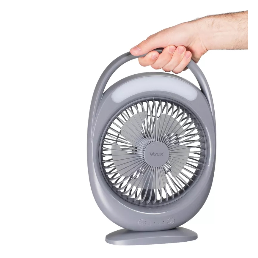 LED Nabíjací stolný ventilátor s LED osvetlením LED/2,8W/5V USB 2400 mAh sivý