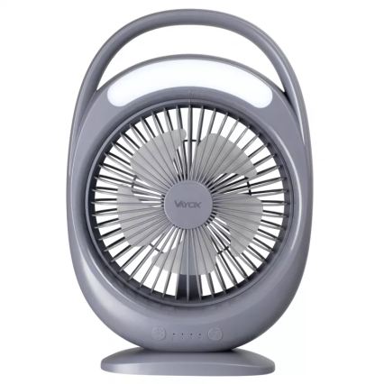 LED Nabíjací stolný ventilátor s LED osvetlením LED/2,8W/5V USB 2400 mAh sivý