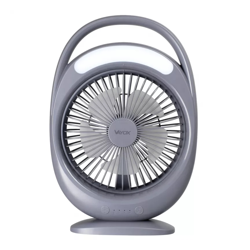 LED Nabíjací stolný ventilátor s LED osvetlením LED/2,8W/5V USB 2400 mAh sivý