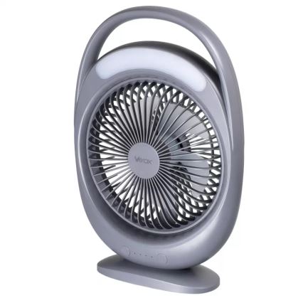 LED Nabíjací stolný ventilátor s LED osvetlením LED/2,8W/5V USB 2400 mAh sivý
