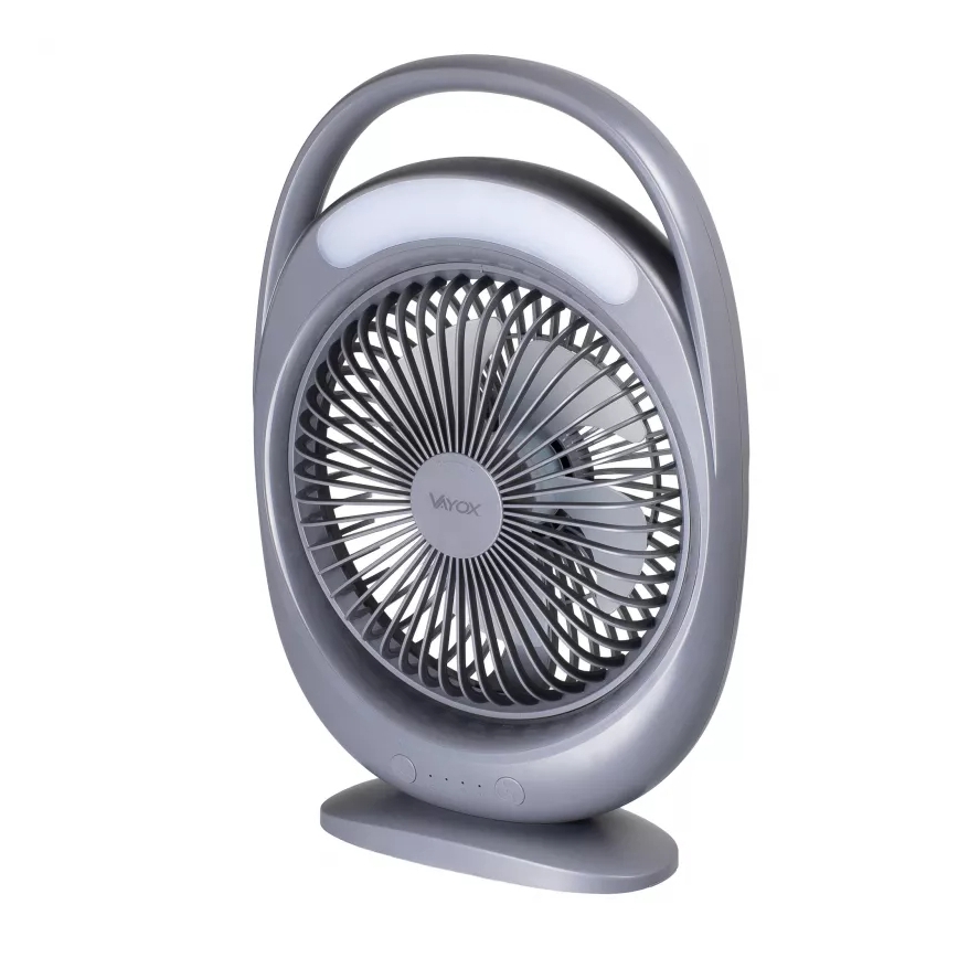 LED Nabíjací stolný ventilátor s LED osvetlením LED/2,8W/5V USB 2400 mAh sivý