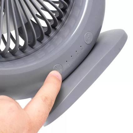 LED Nabíjací stolný ventilátor s LED osvetlením LED/2,8W/5V USB 2400 mAh sivý