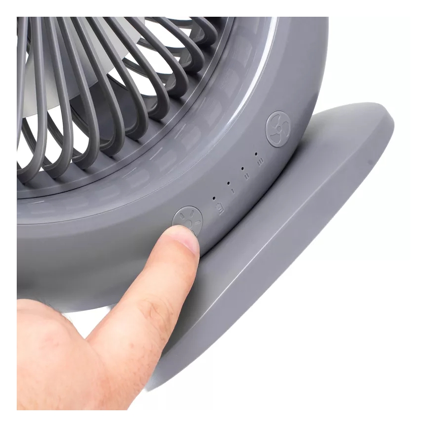 LED Nabíjací stolný ventilátor s LED osvetlením LED/2,8W/5V USB 2400 mAh sivý
