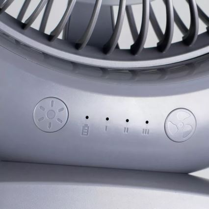 LED Nabíjací stolný ventilátor s LED osvetlením LED/2,8W/5V USB 2400 mAh sivý