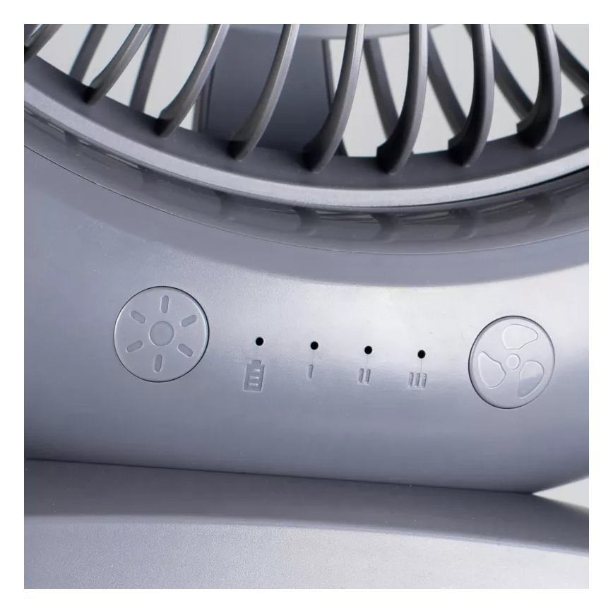 LED Nabíjací stolný ventilátor s LED osvetlením LED/2,8W/5V USB 2400 mAh sivý