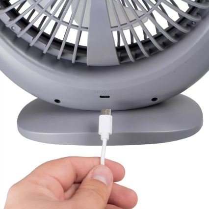 LED Nabíjací stolný ventilátor s LED osvetlením LED/2,8W/5V USB 2400 mAh sivý