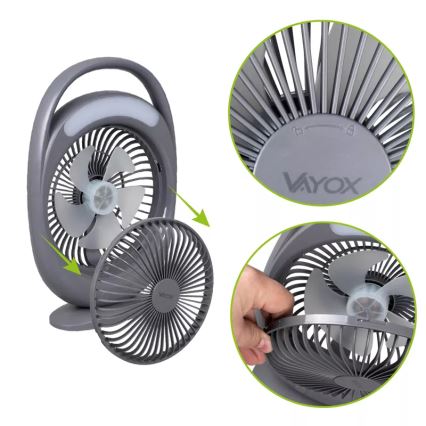 LED Nabíjací stolný ventilátor s LED osvetlením LED/2,8W/5V USB 2400 mAh sivý