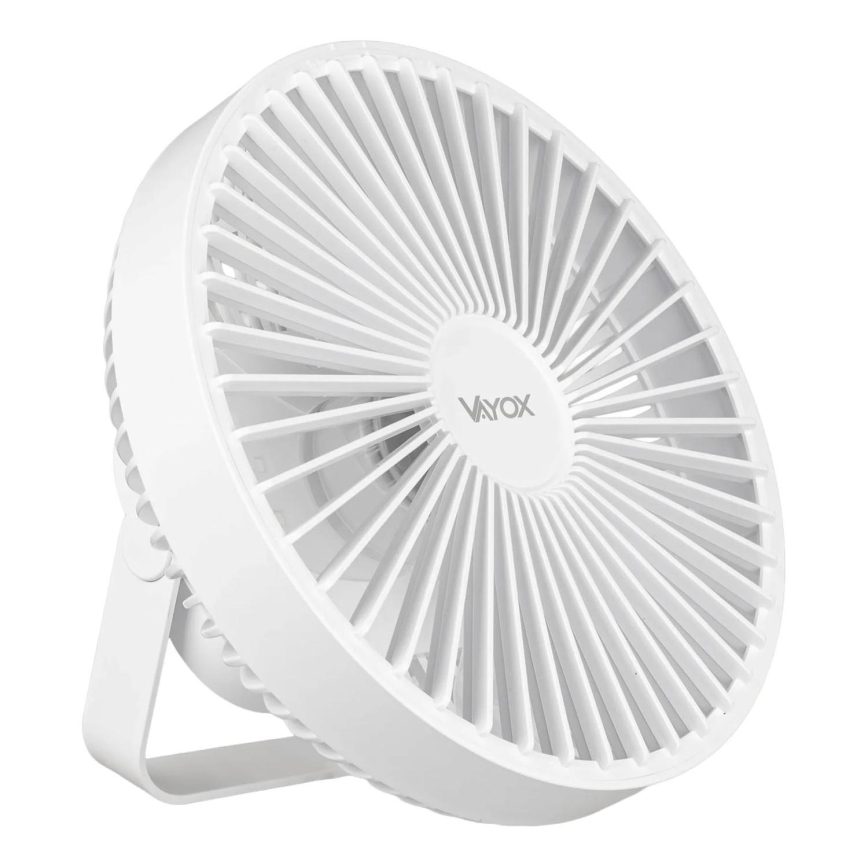 LED Nabíjací stolný ventilátor s LED osvetlením LED/2W/5V USB 2400 mAh biela