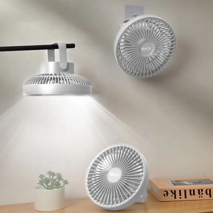 LED Nabíjací stolný ventilátor s LED osvetlením LED/2W/5V USB 2400 mAh biela