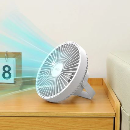 LED Nabíjací stolný ventilátor s LED osvetlením LED/2W/5V USB 2400 mAh biela