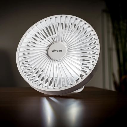 LED Nabíjací stolný ventilátor s LED osvetlením LED/2W/5V USB 2400 mAh biela