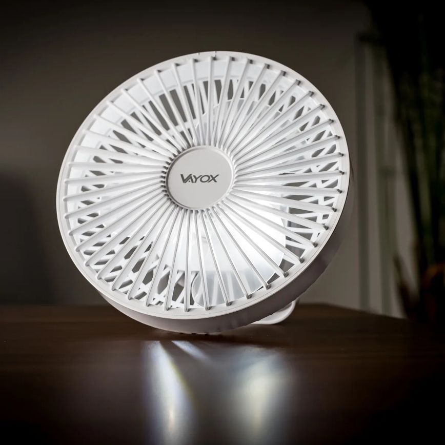 LED Nabíjací stolný ventilátor s LED osvetlením LED/2W/5V USB 2400 mAh biela