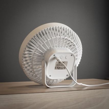 LED Nabíjací stolný ventilátor s LED osvetlením LED/2W/5V USB 2400 mAh biela