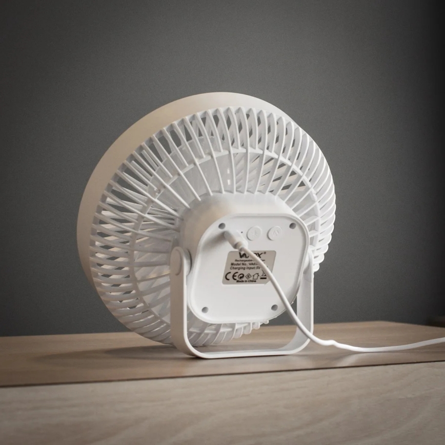 LED Nabíjací stolný ventilátor s LED osvetlením LED/2W/5V USB 2400 mAh biela