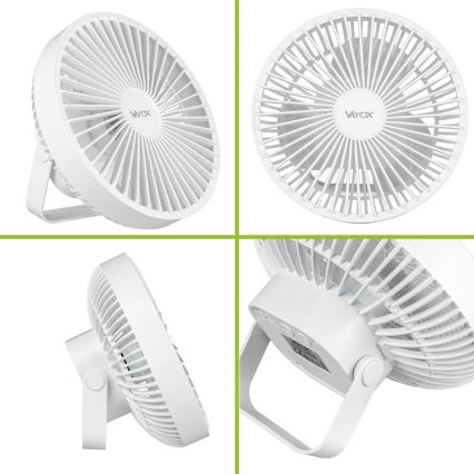 LED Nabíjací stolný ventilátor s LED osvetlením LED/2W/5V USB 2400 mAh biela