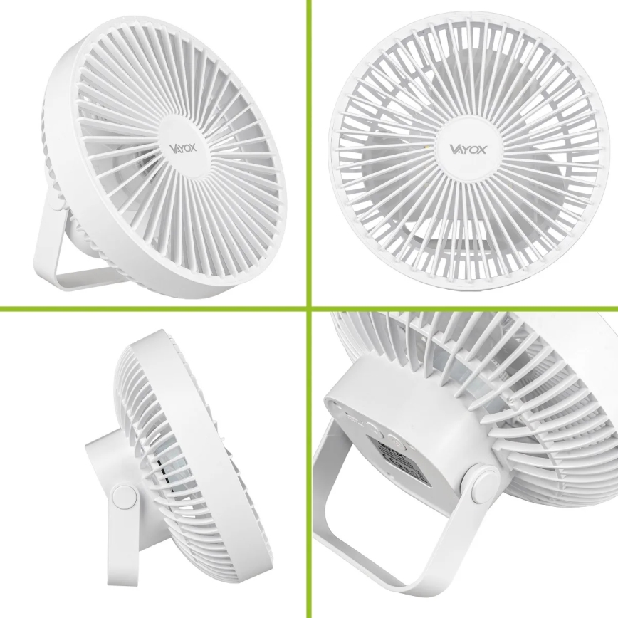 LED Nabíjací stolný ventilátor s LED osvetlením LED/2W/5V USB 2400 mAh biela