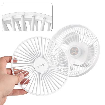 LED Nabíjací stolný ventilátor s LED osvetlením LED/2W/5V USB 2400 mAh biela