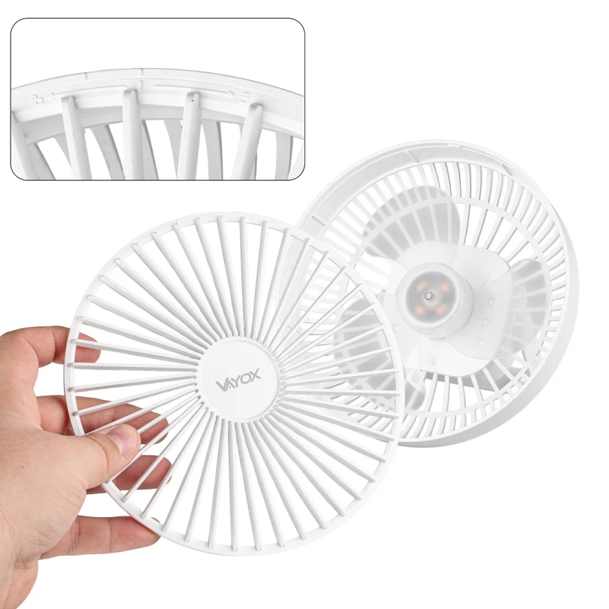 LED Nabíjací stolný ventilátor s LED osvetlením LED/2W/5V USB 2400 mAh biela
