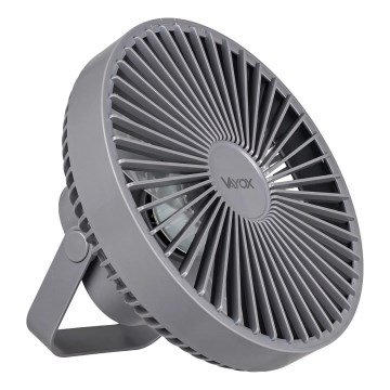 LED Nabíjací stolný ventilátor s LED osvetlením LED/2W/5V USB 2400 mAh šedá
