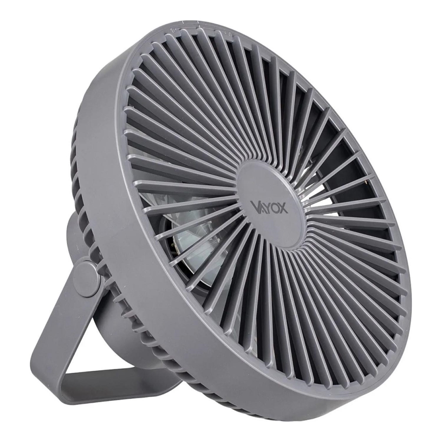LED Nabíjací stolný ventilátor s LED osvetlením LED/2W/5V USB 2400 mAh šedá