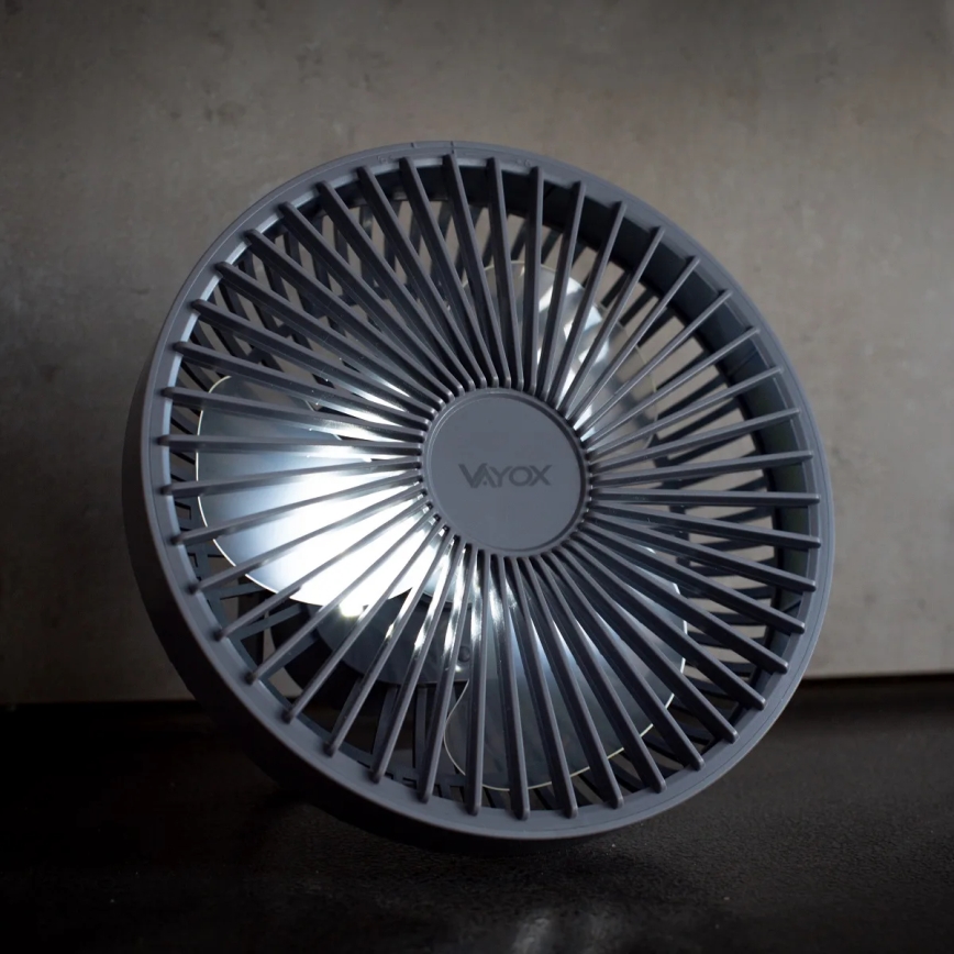 LED Nabíjací stolný ventilátor s LED osvetlením LED/2W/5V USB 2400 mAh šedá