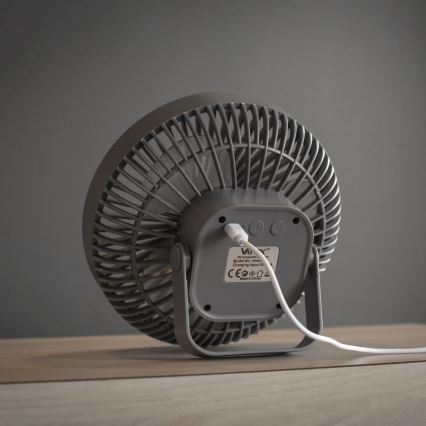LED Nabíjací stolný ventilátor s LED osvetlením LED/2W/5V USB 2400 mAh šedá