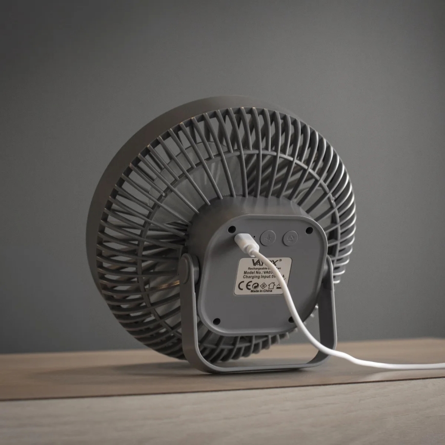 LED Nabíjací stolný ventilátor s LED osvetlením LED/2W/5V USB 2400 mAh šedá