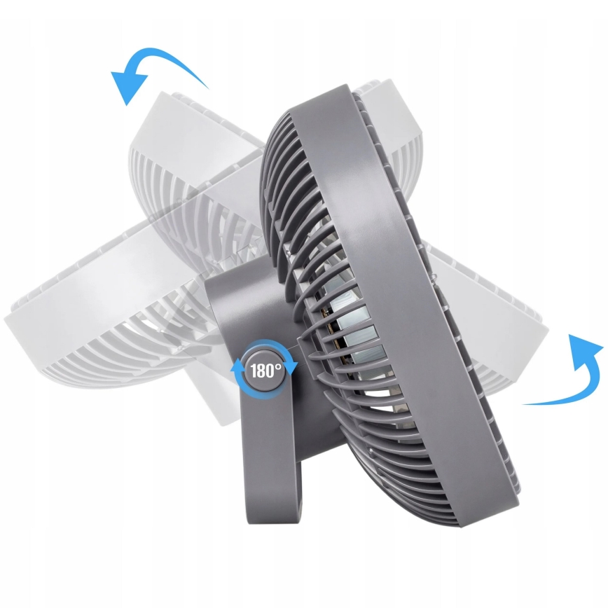 LED Nabíjací stolný ventilátor s LED osvetlením LED/2W/5V USB 2400 mAh šedá