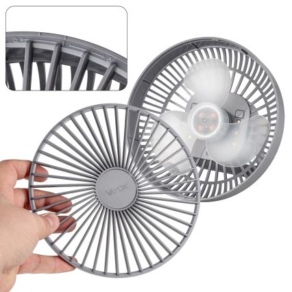 LED Nabíjací stolný ventilátor s LED osvetlením LED/2W/5V USB 2400 mAh šedá