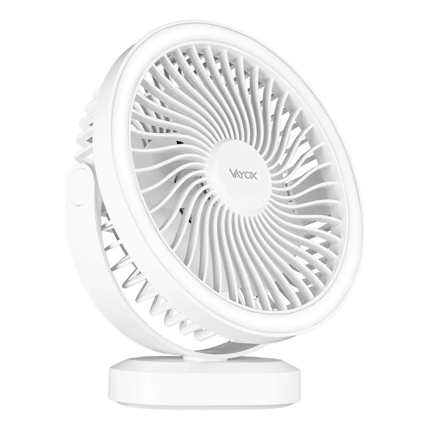 LED Nabíjací stolný ventilátor s LED osvetlením LED/3W/5V USB 2400 mAh biela