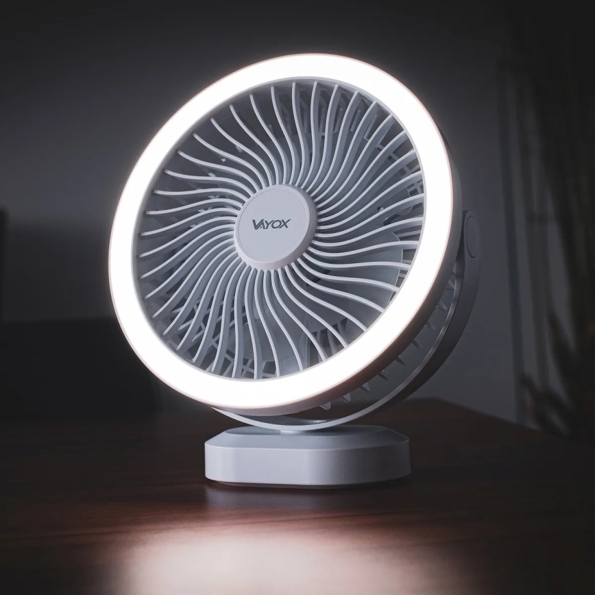 LED Nabíjací stolný ventilátor s LED osvetlením LED/3W/5V USB 2400 mAh biela