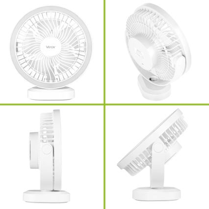 LED Nabíjací stolný ventilátor s LED osvetlením LED/3W/5V USB 2400 mAh biela